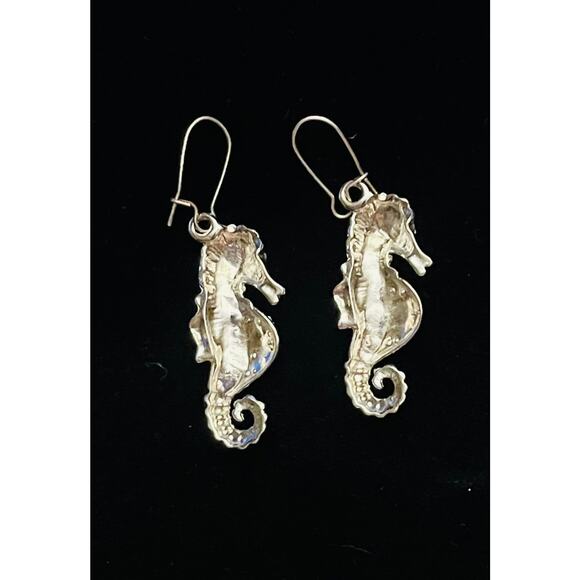 Silver & Turquiose Crystals Seahorse Earrings - Picture 2 of 3